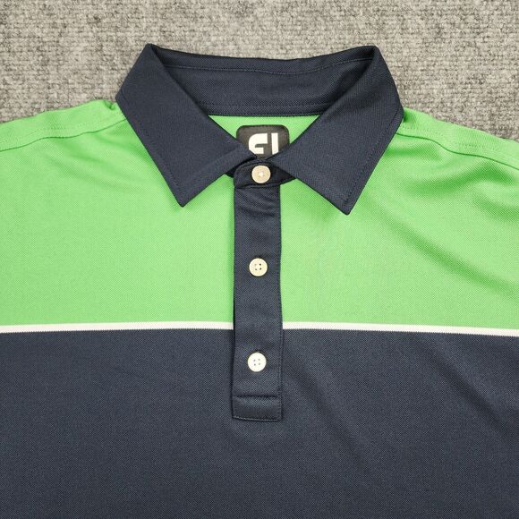 FootJoy Shirt Mens Medium Blue Green Colorblock Polo Short Sleeve Performance - Picture 10 of 16